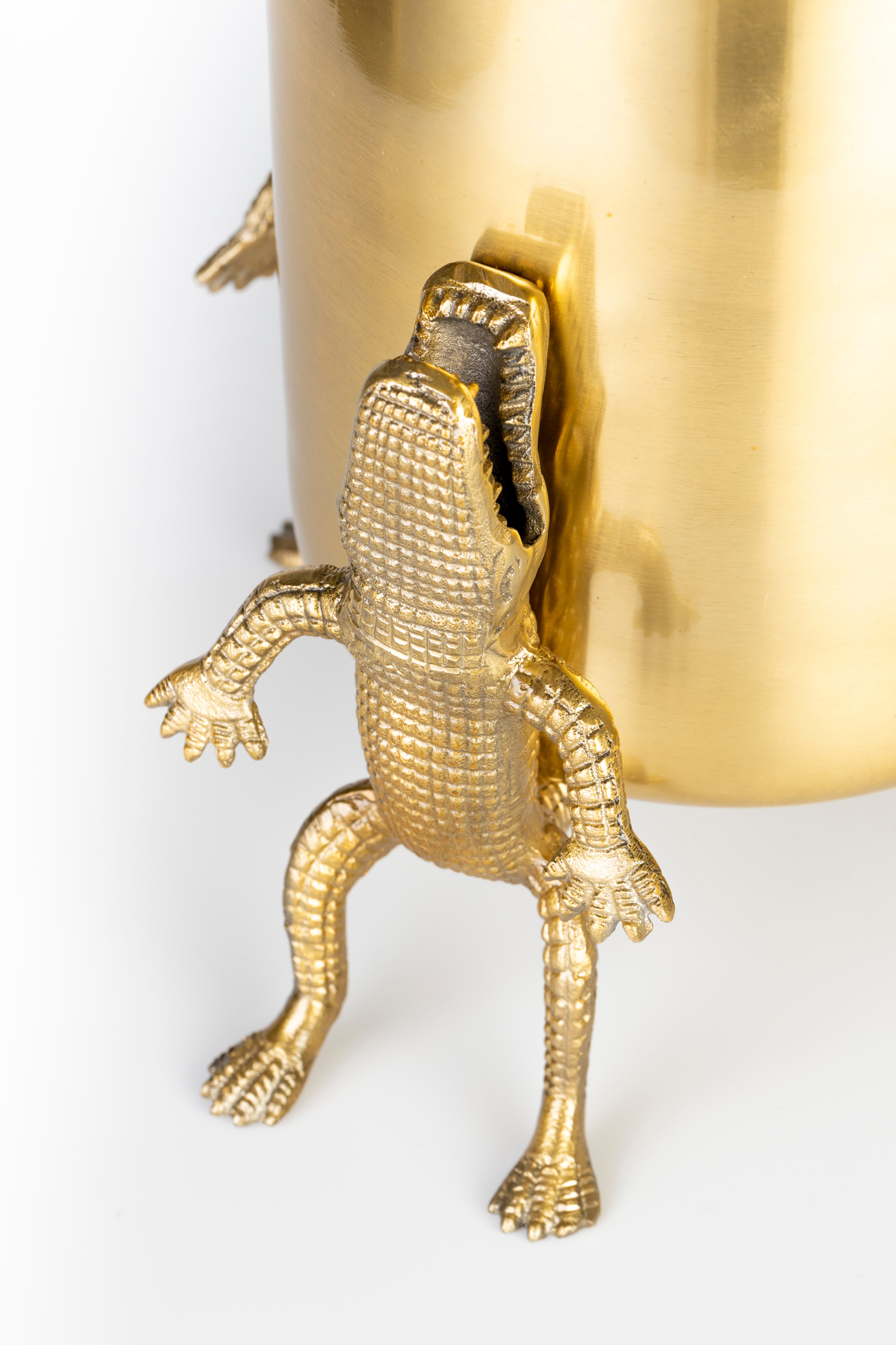 Bold Monkey Surrounded By Crocodiles Gold Vase Large